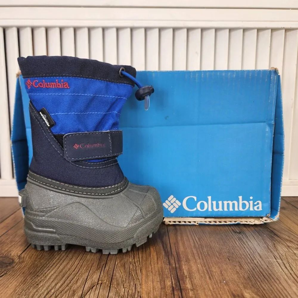 Columbia Toddler Powderbug Plus II Size 4 Blue Black Insulated Winter Snow Boots